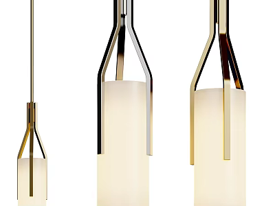 Sleek Modern Metallic Chandeliers With Geometric Frames And Cylindrical White Shades 3d model