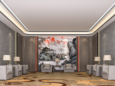 New Chinese-style Reception Room Meeting Room VIP Room VIP Room Leisure Sofa Chandelier Background Wall model