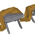 Modern Sofa Stools With Gray Cushioned Seat Yellow Knit Blanket And Dark Wood Legs