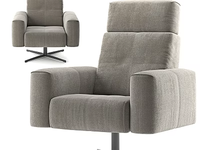 Gray Upholstered Swivel Recliner Chair With Modern Design Plush Backrest And Metal Base 3d model