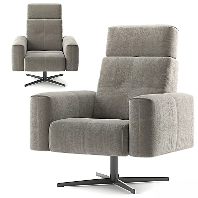 Gray Upholstered Swivel Recliner Chair With Modern Design Plush Backrest And Metal Base 3d model
