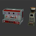 Red And Silver Coffee Machine With Control Knobs And Coffee Grinder With Digital 3d model