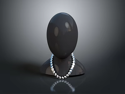 Silver Beaded Necklace Showcased On Black Mannequin Head For Daily Accessory 3d model