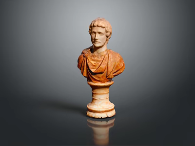 Ancient Roman Terracotta Bust With Marble Base And Dark Background 3d model