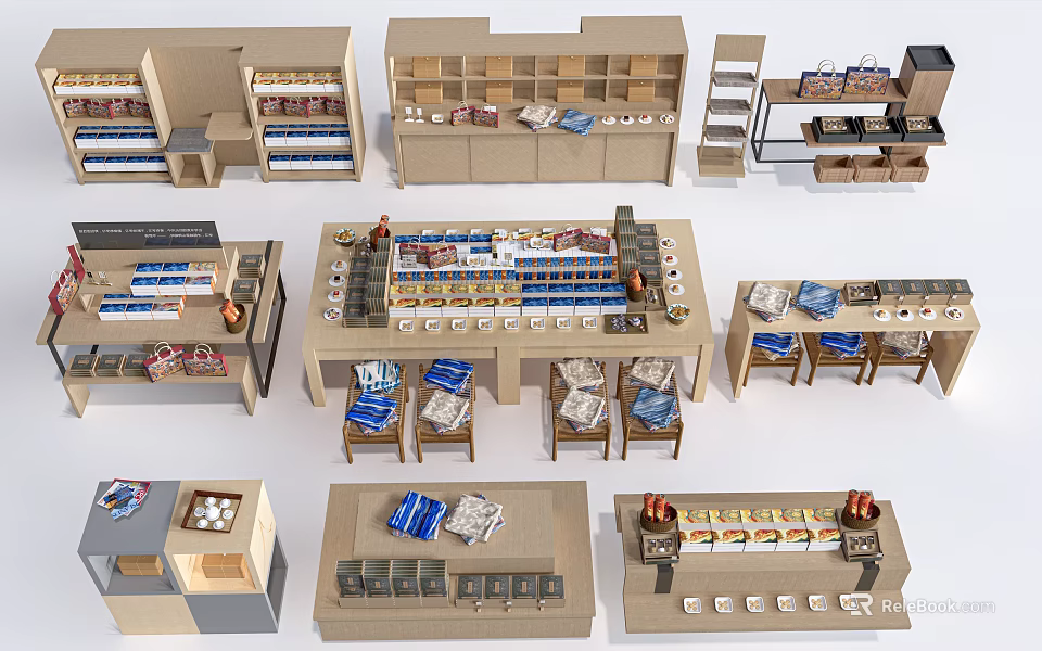 Diverse Display Shelves Layouts With Multiple Layers And Product Arrangements 3d model 