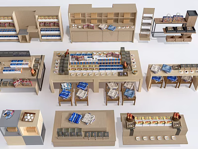Diverse Display Shelves Layouts With Multiple Layers And Product Arrangements 3d model