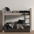 Modern Bunk Bed Design With White Frame Ladder Mattress And Cozy Bedding 3d model