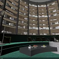 Modern Hotel Lobby Interior With Wooden Wall Green Plants Front Desk And Decorative Art