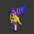 Cartoon Game Character With Blue Red Striped Pointed Hat Blonde Hair Green Eyes Gemstone Decoration