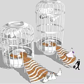 Wedding Ceremony Scene With Large White Birdcage Structures Steps Bride And Groom
