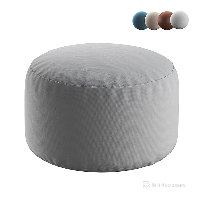 Round Gray Upholstered Ottoman With Comfortable Seat And Multi Color Options 3d model 
