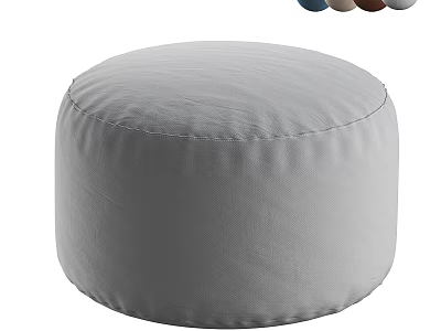 Round Gray Upholstered Ottoman With Comfortable Seat And Multi Color Options 3d model