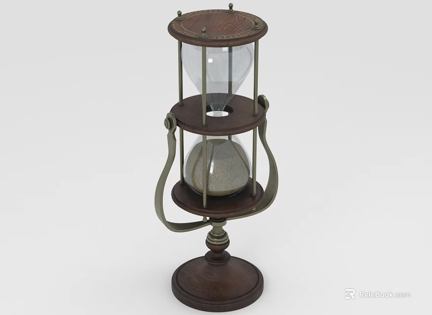 Classic Decorative Ornament Set With Wooden Base Metal Frame And Glass Hourglass 3d model 