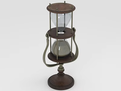 Classic Decorative Ornament Set With Wooden Base Metal Frame And Glass Hourglass 3d model