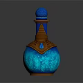 Decorative Blue Glass Bottle With Shiny Bronze Decor Elements For Home Decoration