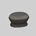 Comfortable Gray Cushioned Ottoman With Woven Structure And Black Base Stand 3d model