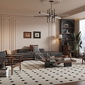 French Middle Style Living Room 3d model