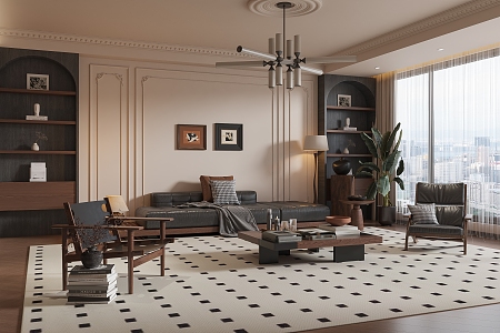 French Middle Style Living Room 3d model