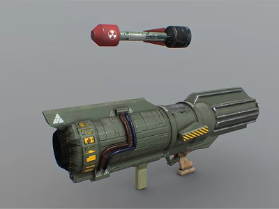 Green Tactical Missile Launcher And Red Black Rocket Weapon With Mechanical Parts 3d model