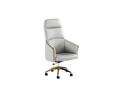 White Diamond Quilted Office Chair With Gold Accent Armrests And Rolling Wheels 3d model
