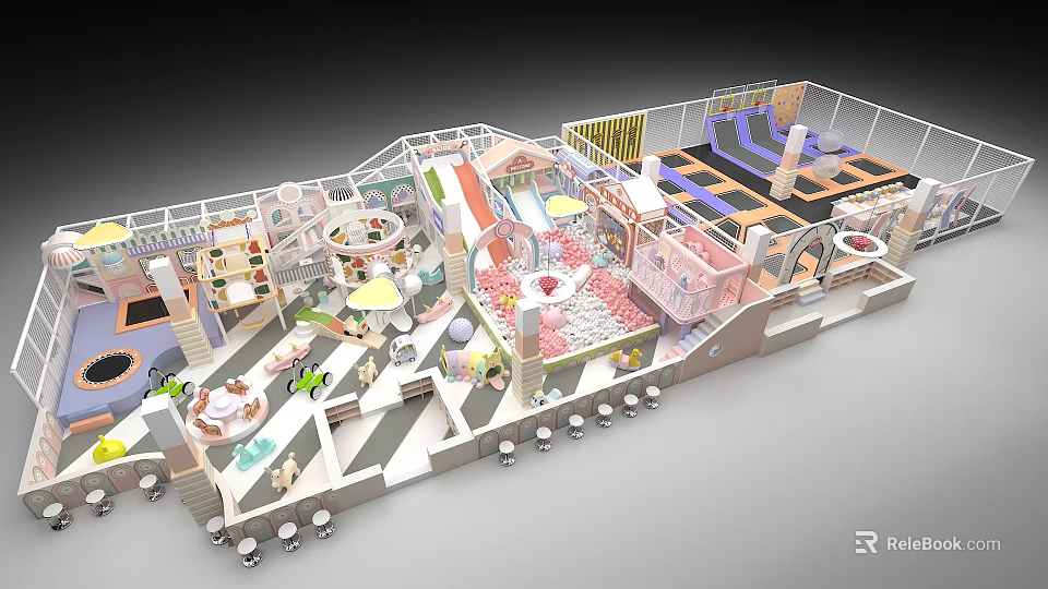 Colorful Indoor Playground Equipment With Slide Trampoline Ball Pit Climbing Structures 3d model 
