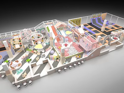Colorful Indoor Playground Equipment With Slide Trampoline Ball Pit Climbing Structures 3d model