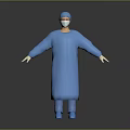 Blue Surgical Gown Worn by Medical Professional in Full Body Protective Attire