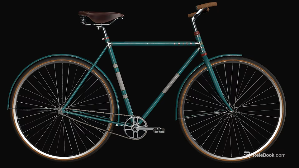 Vintage Green Bicycle With Brown Leather Seat And Classic Spoked Wheels 3d model 