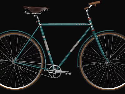 Vintage Green Bicycle With Brown Leather Seat And Classic Spoked Wheels 3d model