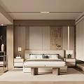 Modern Bedroom Interior Design With Wooden Bed Nightstands Wardrobe And Wall Art