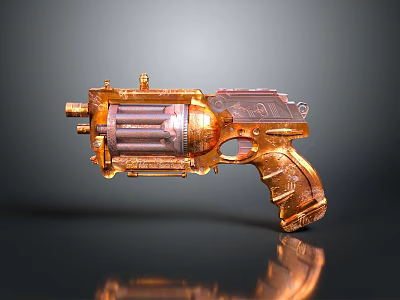 Golden Mechanical Pistol With Intricate Mechanical Details And Shiny Reflective Surface 3d model