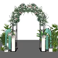 Elegant Floral Wedding Arch With Pink White Flowers Green Leaves And Decorative Plants
