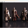Four Men in Ancient Decorative Armor With Varied Colors Standing in a Row