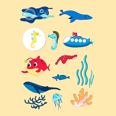 50 Children's Day Wall Decoration Wall Painting Children's Room Wall Painting Children's Marine Life Illustration Children's Decorative Painting Fish Decorative Painting 3d model