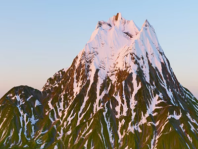 Majestic Snow Covered Mountain Landscape with Sunlit Peaks and Lush Green Slopes 3d model