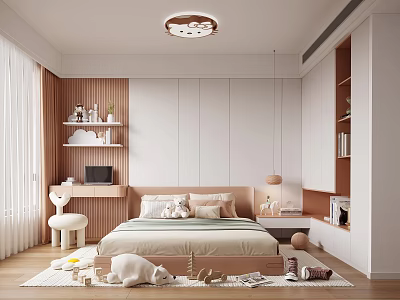 Cozy Modern Kids Bedroom Interior With Bed Toys Shelves 3d model