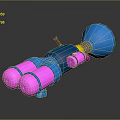 Colorful 3D Mechanical Structure With Pink Blue Yellow Cylindrical Parts And Spring Design