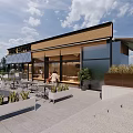 Modern Cafe Exterior With Glass Windows Outdoor Seating And Bright Atmosphere