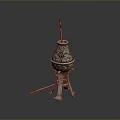 Silver Decorative Household Candle Holder with Intricate Patterns and Tripod Base