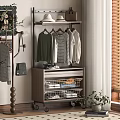 Modern Multi Tier Rolling Storage Rack With Hanging Rods And Baskets For Bedroom Clothing Organizer