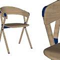 Wooden Dining Chair With Armrests Blue Accents And Modern Minimalist Design