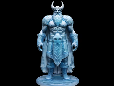 Norse Mythology Inspired Blue Horned Bearded Muscular Decorative Figurine Set With Base 3d model