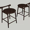 Two Wooden Bar Stools With Armrests In Modern Simple Design 3d model
