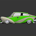 Vintage Style Sports Car With Green And Beige Sleek Body And Reflective Surface
