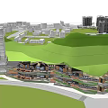 Modern Commercial Street Featuring Multi level Architecture Green Landscape And High rise Buildings