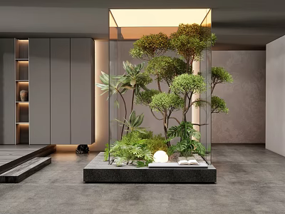 Glass Enclosed Interior Landscape With Various Green Plants In Modern Space 3d model