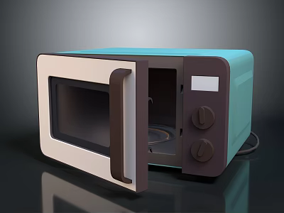 Turquoise and Brown Microwave Oven with Open Glass Door and Control Knobs 3d model
