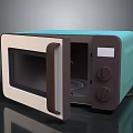 Turquoise and Brown Microwave Oven with Open Glass Door and Control Knobs 3d model