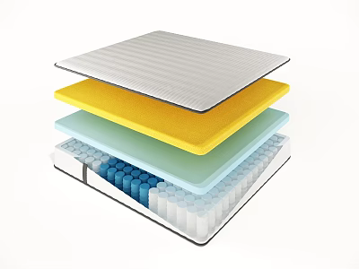 Stacked Mattress Layers With Colored Foam And Supportive Base Structure Design 3d model