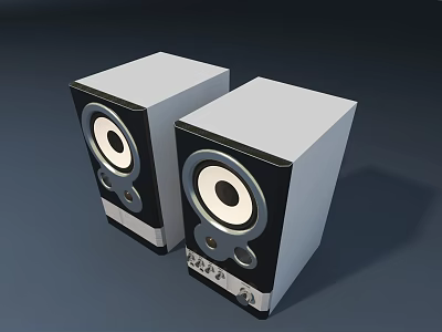 Modern White And Black Home Audio Stereo Speakers With Control Knobs 3d model